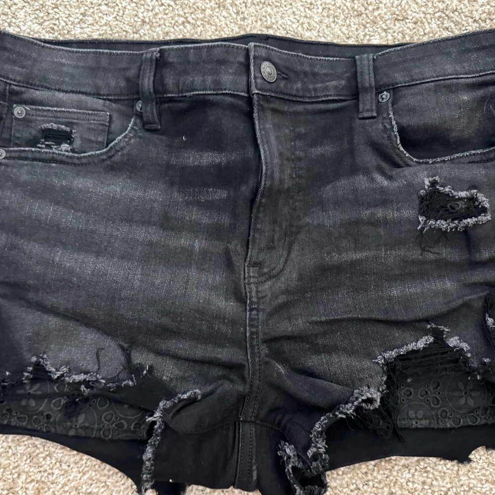 American Eagle Outfitters Charcoal Distressed High Waist Shorts